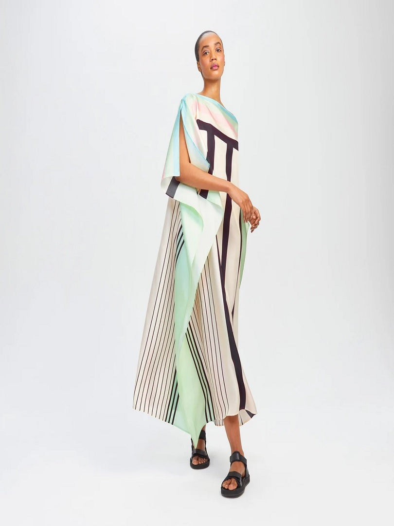Casual Wear Printed Stripped Pattern Style Soft Satin Silk Kaftan J5634 image 1