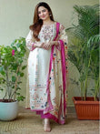 Women White Muslin Ethnic Printed Kurti with Bottom Dupatta Suit AD image 1