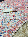 Off White Kashmiri Thread Weaving Pure Zari Work Saree image 2