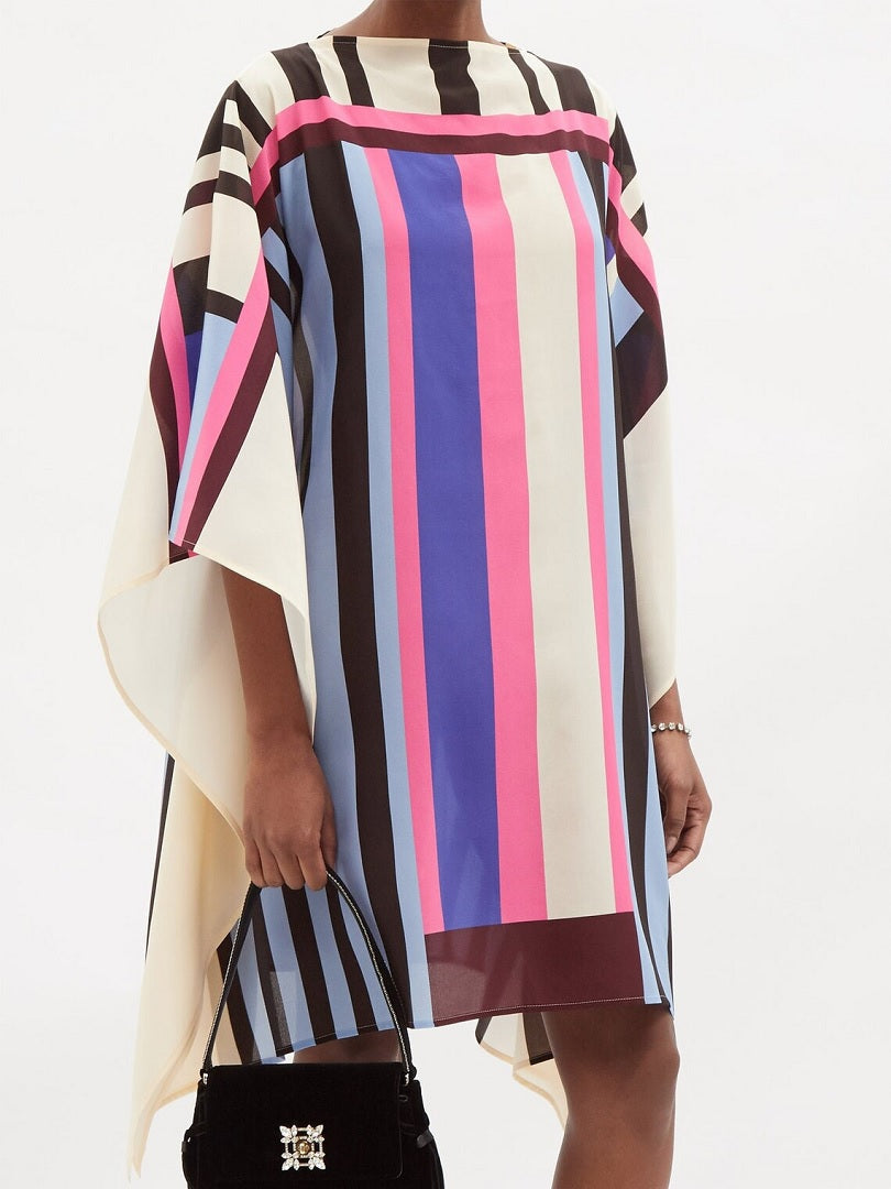 Boat Neck Stripe Print Mini Kaftan Dress J5649 image 3