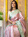 Soft Lichi Silk Jacquard Waving Work With Gold Zari Waving Saree image 3