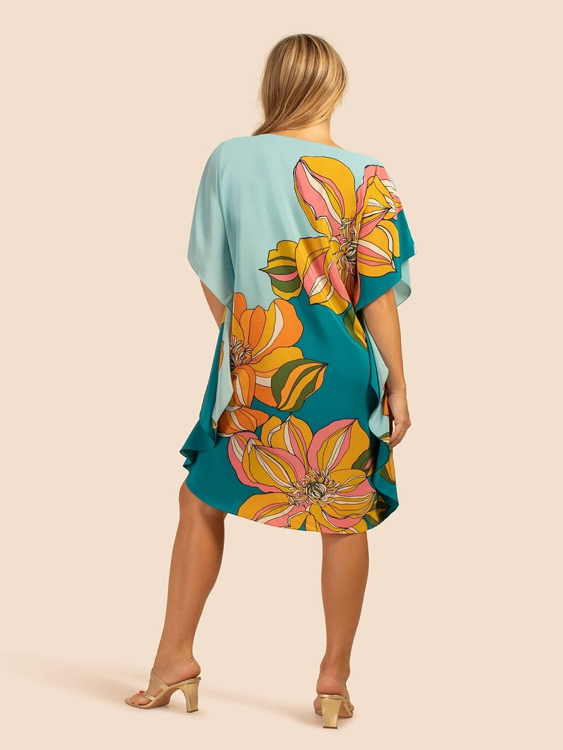 Lounge Wear Floral Printed Knee Length Soft Silk Crepe Kaftan Top J5780 image 2