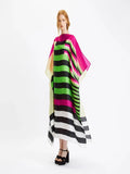 Striped Printed Organza Silk Women Party Wear Kaftan J5784 image 1