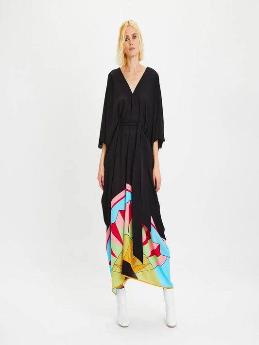 V-Neck Belt Style Black Chelsea Georgette Kaftan J5652 image 1