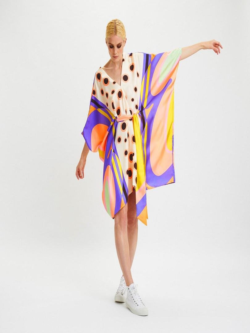Butterfly Belted V-Neck Style Kaftan, Satin Silk Short Caftan J5654 image 1