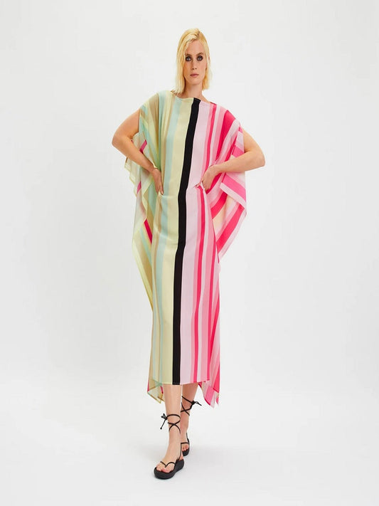 Silk Crepe Stripe Printed Kaftan Top J5688 image 1