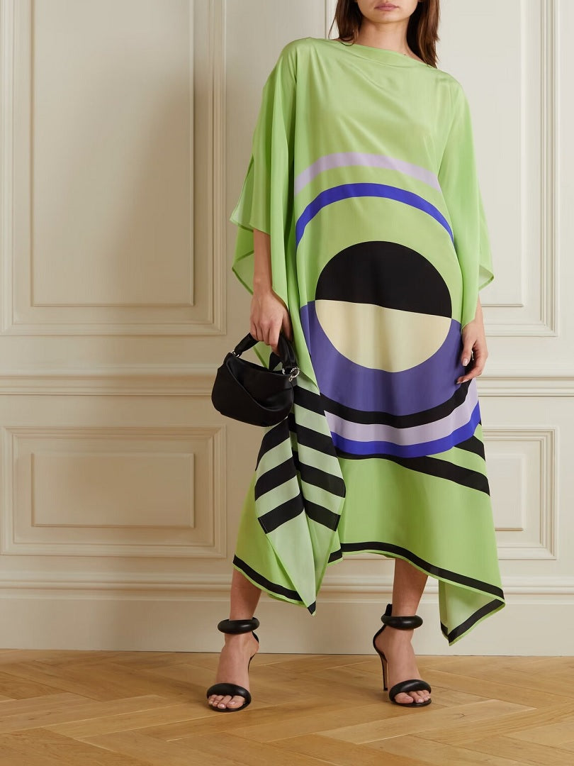 Light Green Color Softy Silk Crepe Circle Pattern Kaftan J5694 image 1