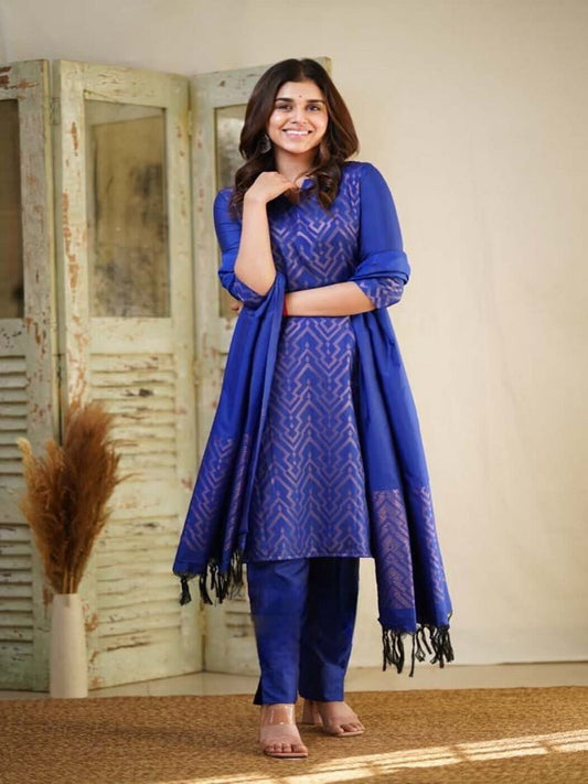 Copper Zari Weaving Silk Salwar Kameez With  Dupatta image 1