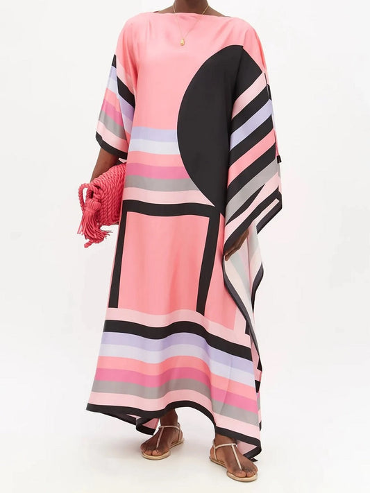 Pink Peach Free Size Soft Silk Crepe Women Kaftan J5706 image 1