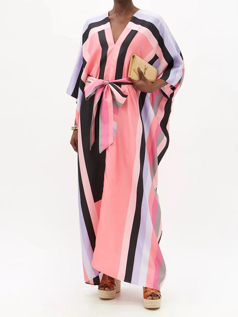 Belt Style Western Wear Exclusive Premium Silk Crepe Kaftans For Women J5707 image 1