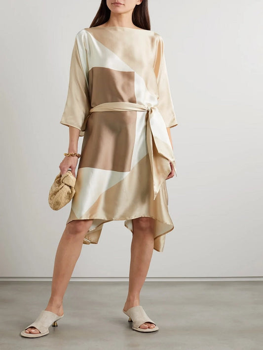 Soft Satin Silk Belt Style V-Neck Style Short Kaftan For Luxury Wear J5709 image 1