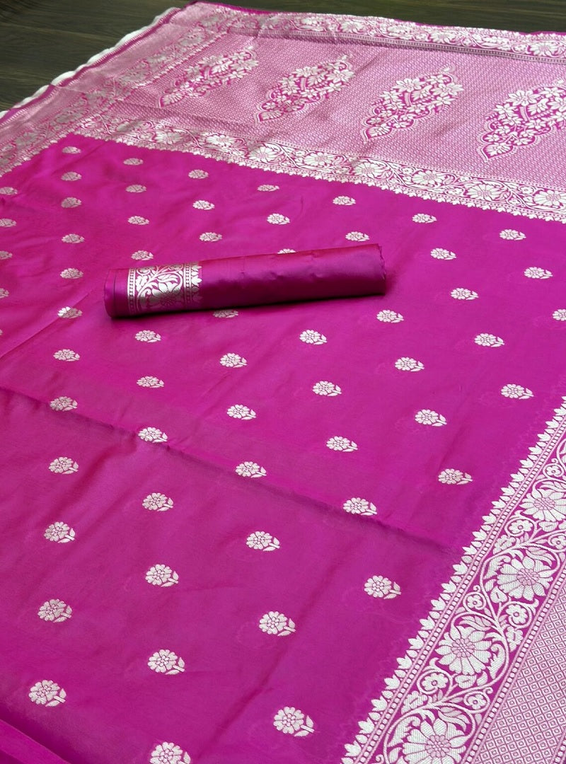 Pink Lichi Silk Banarasi Saree image 3