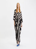 V-Neck Belt Style Printed Long French Moss Kaftan Dress J5790 image 3