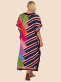 Stylish Beach Wear Colorful Striped Printed Women Kaftan J5704 image 2