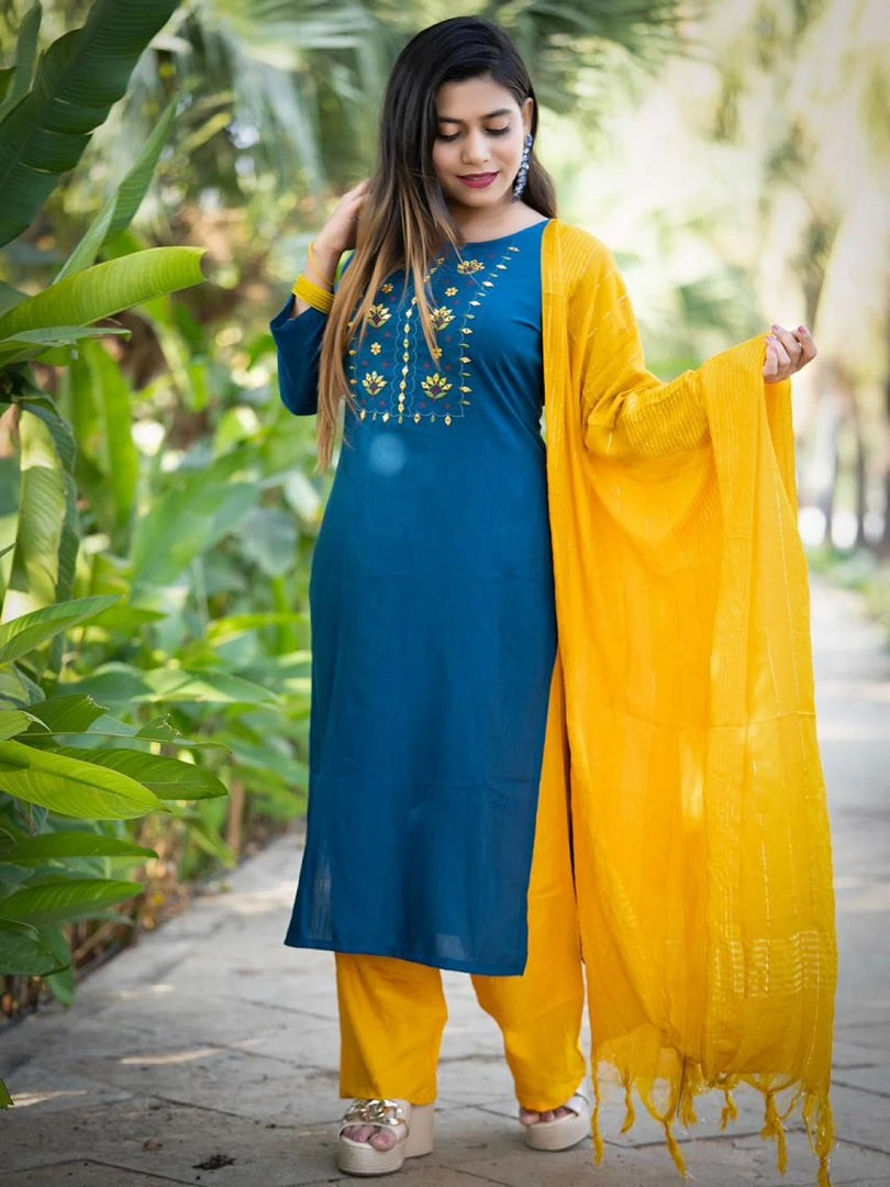 Rayon Slub Embroidery Work Salwar Kameez With Dupatta image 2