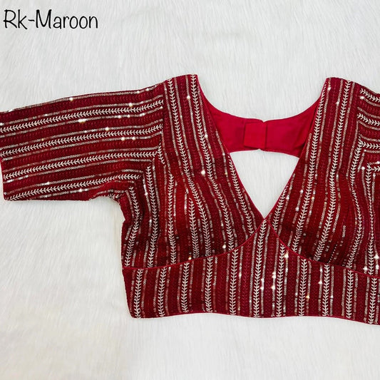 Faux Georgette With Zari Sequence Work Ready made Blouse 14-RK1 image 1
