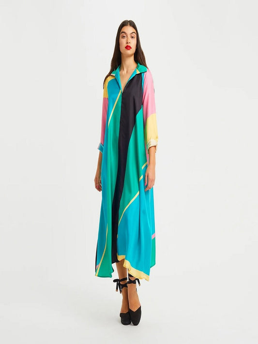Long Collar Style French Crepe Kaftan Kurti J5714 image 1