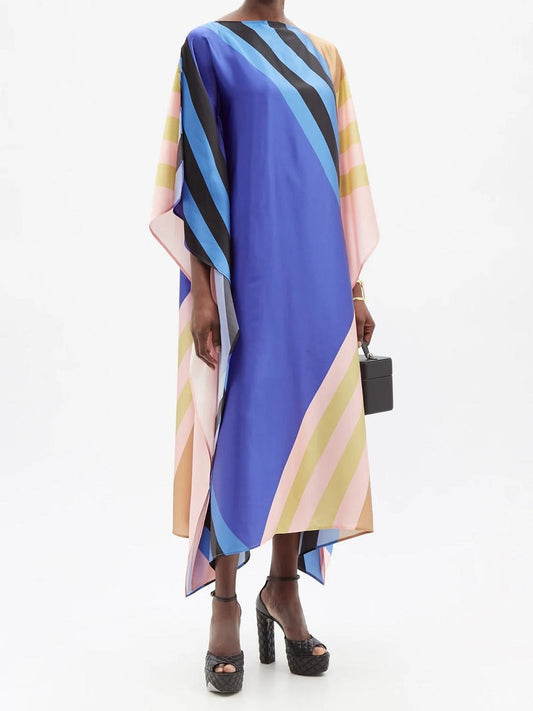 Striped Printed Lounge Wear Soft Satin Silk Kaftan J5651 image 1