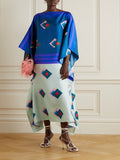 Blue Block Soft Satin Silk Kaftan J5673 image 1