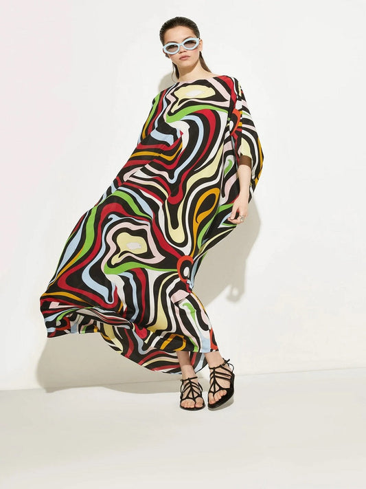 Casual Wear Silk Crepe Abstract Printed Free Size Kaftan J5699 image 1