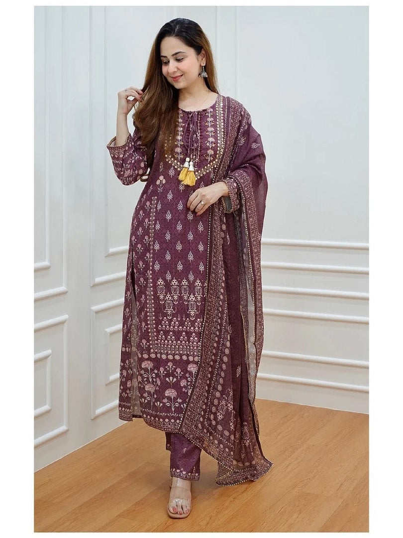Muslin Silk Multi Color Digital Print And Embroidery Mirror Work Readymade Full Dress AK image 2
