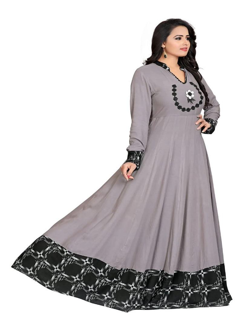 Grey Color Rayon Readymade Long Anarkali Kurti Gown Dress SV image 2