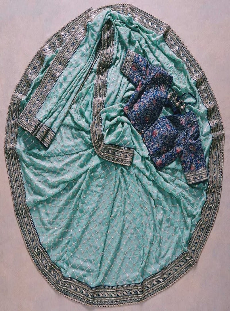 Sky Blue Georgette Embroidery Zari Work Saree image 2