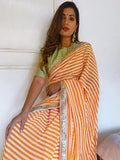 Orange & White Printed Georgette Saree image 3