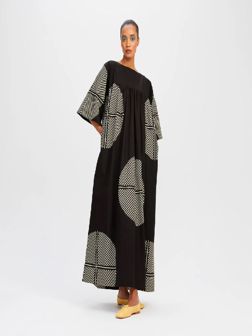 Poly Rayon Cotton Black Color Maxi Dress Kaftan J5755 image 1