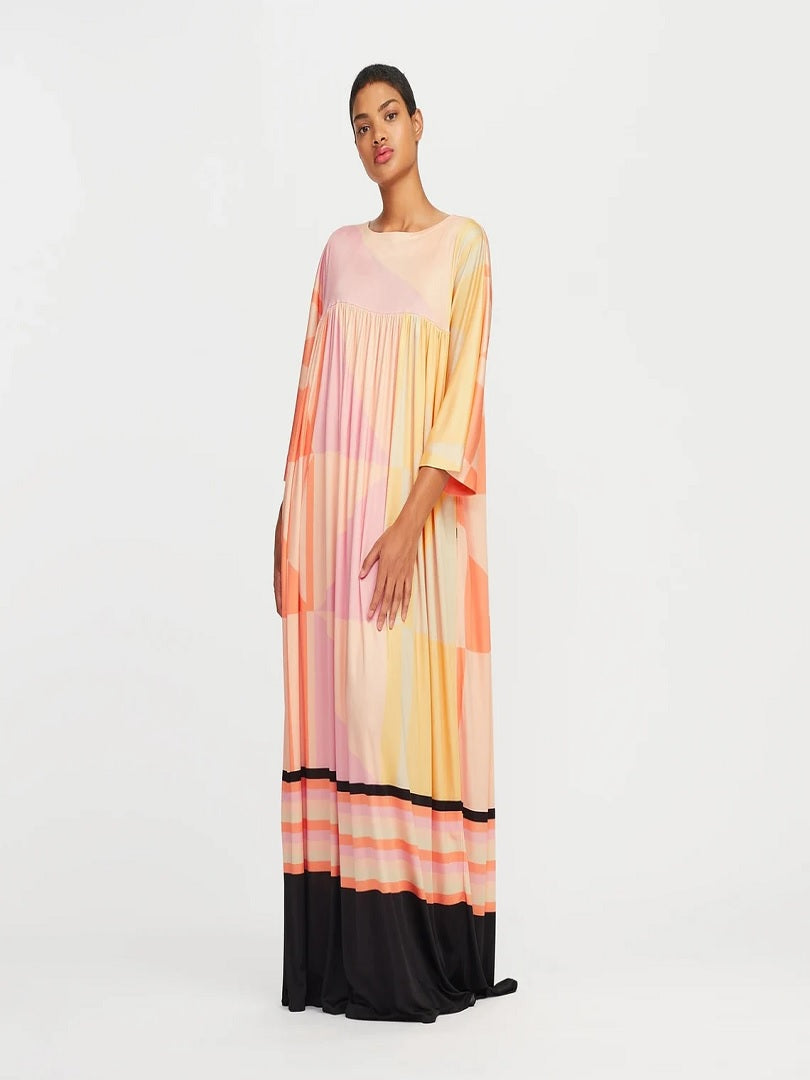 Digital Printed Evening Wear Poly Rayon Cotton Maxi Top Dress Gowns J5758 image 1