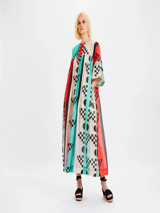 Geometric Multi Color Printed Casual Wear Poly Rayon Cotton Long Maxi Dress J5759 image 1