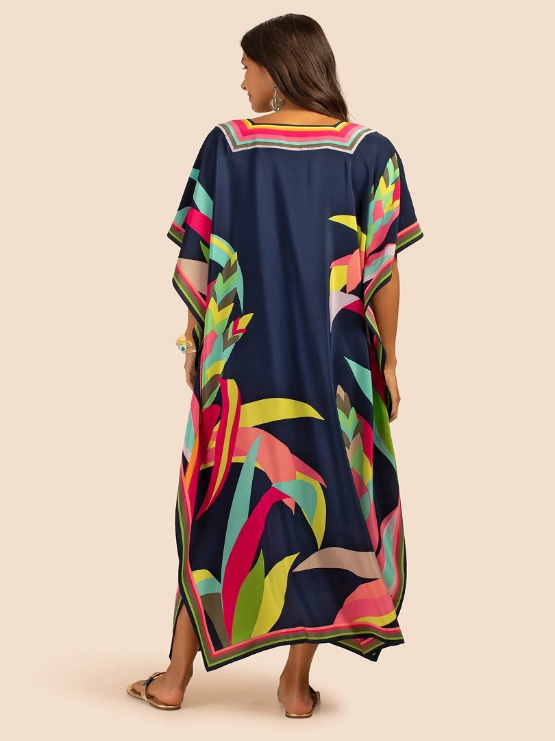 Plus Size Silk Crepe Kaftan Dress Caftan Maxi Beach Dresses J5680 image 2