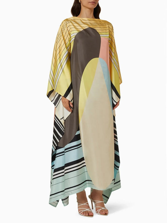 Beachwear Printed Soft Satin Silk Kaftan Top Dress For Women J5683 image 1