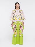 Trending Free Size Crepe Silk Beach Kaftan Green Off-White J5692 image 1