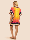 Stylish Beach Wear Colorful Circular Printed Women Silk Crepe Short Kaftan J5702 image 2
