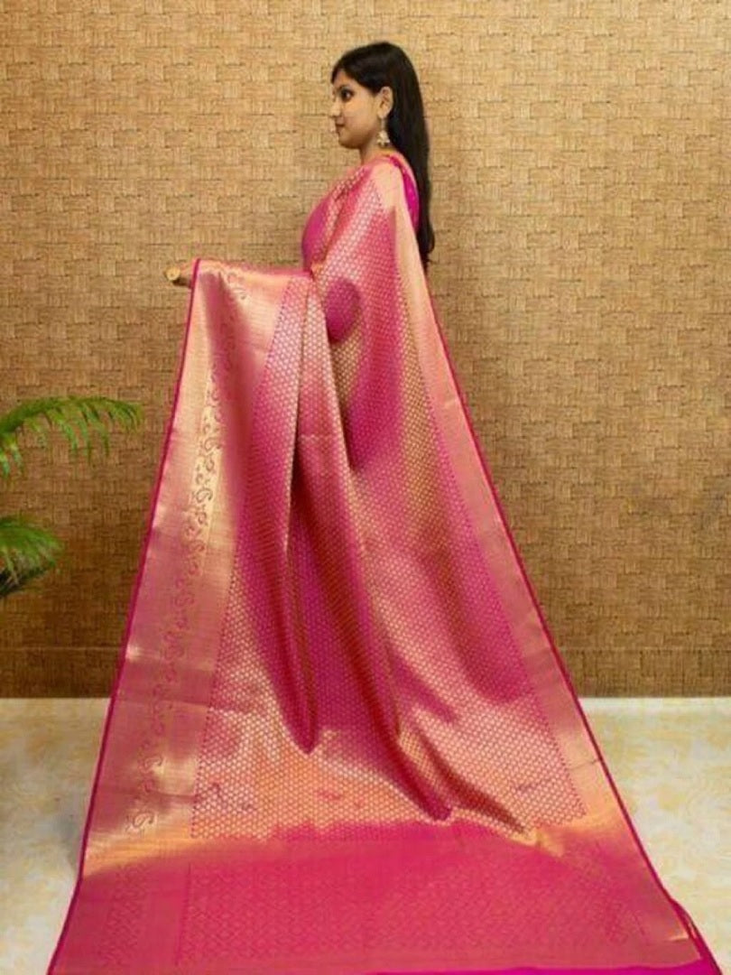 Pink Color Lichi Silk Saree with Unstitched Blouse image 2