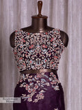 Eggplant Color Rangoli Silk Embroidery Work Saree image 4