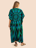 V Neck Printed Lounge Wear Soft Silk Crepe Kaftan J5765 image 3