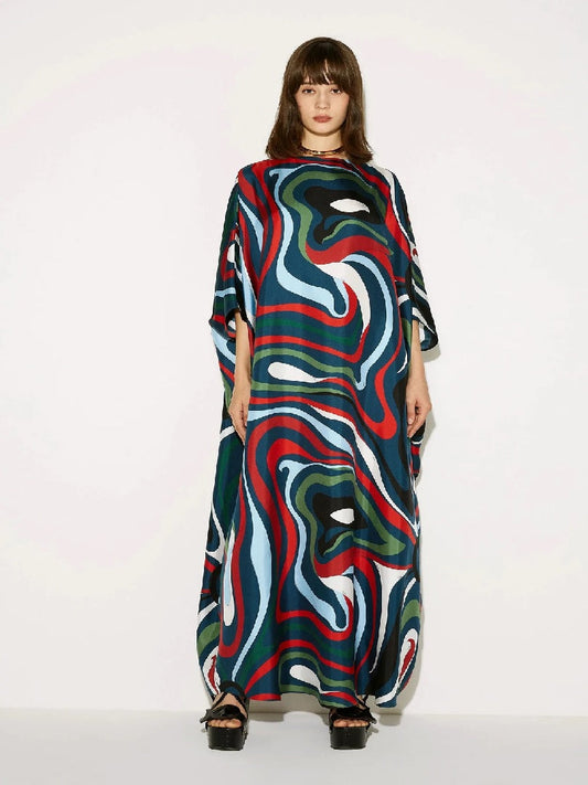 Women's Silk Crepe Kaftan Long Printed Caftan Dress J5721 image 1