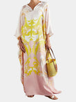 V Neck Style Printed Satin Silk Kaftan For Women J5623 image 1