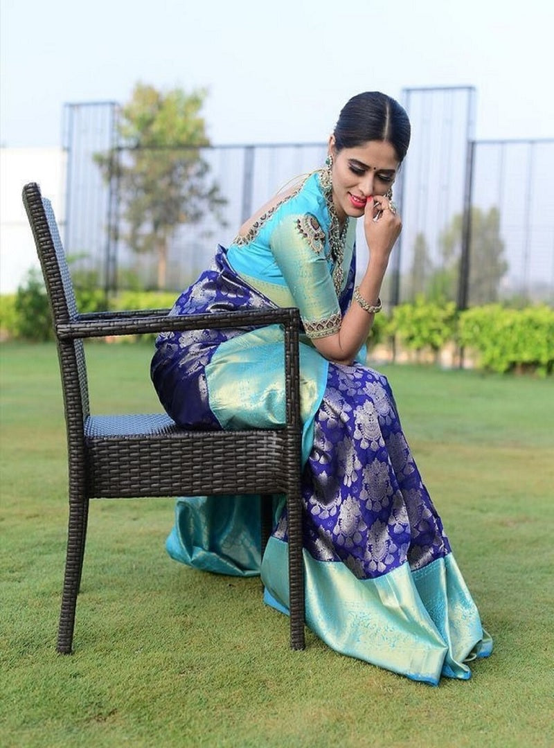 Soft Lichi Silk Jacquard Work Saree And Unstitched Blouse image 2