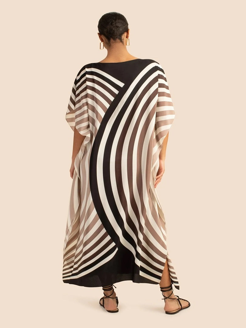 Women Casual Wear Circular Curve Printed Soft Satin Silk Kaftan J5636 image 2