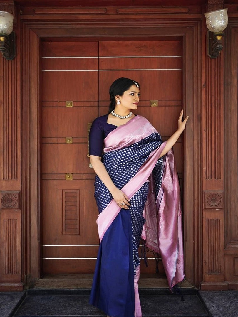 Navy Blue Color Soft Banarasi Silk Saree image 2