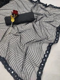 Black Color Heavy Net Sequence Work Saree image 2
