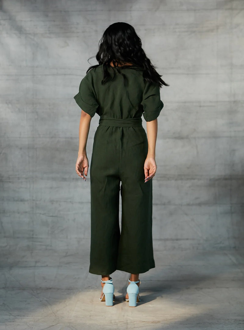 Khaki Linen Jumpsuit For Women image 2