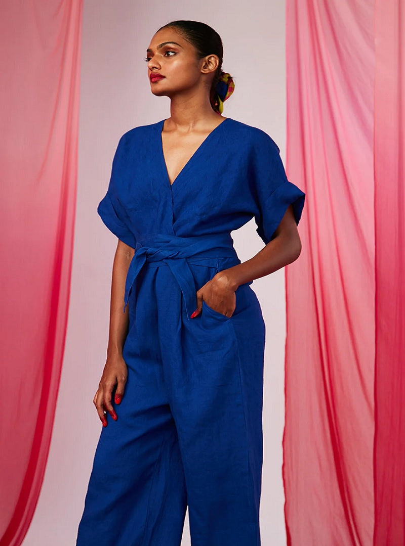 Women's Royal Blue Linen Jumpsuit image 2