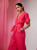 Hot Pink Linen Jumpsuit For Women image 2