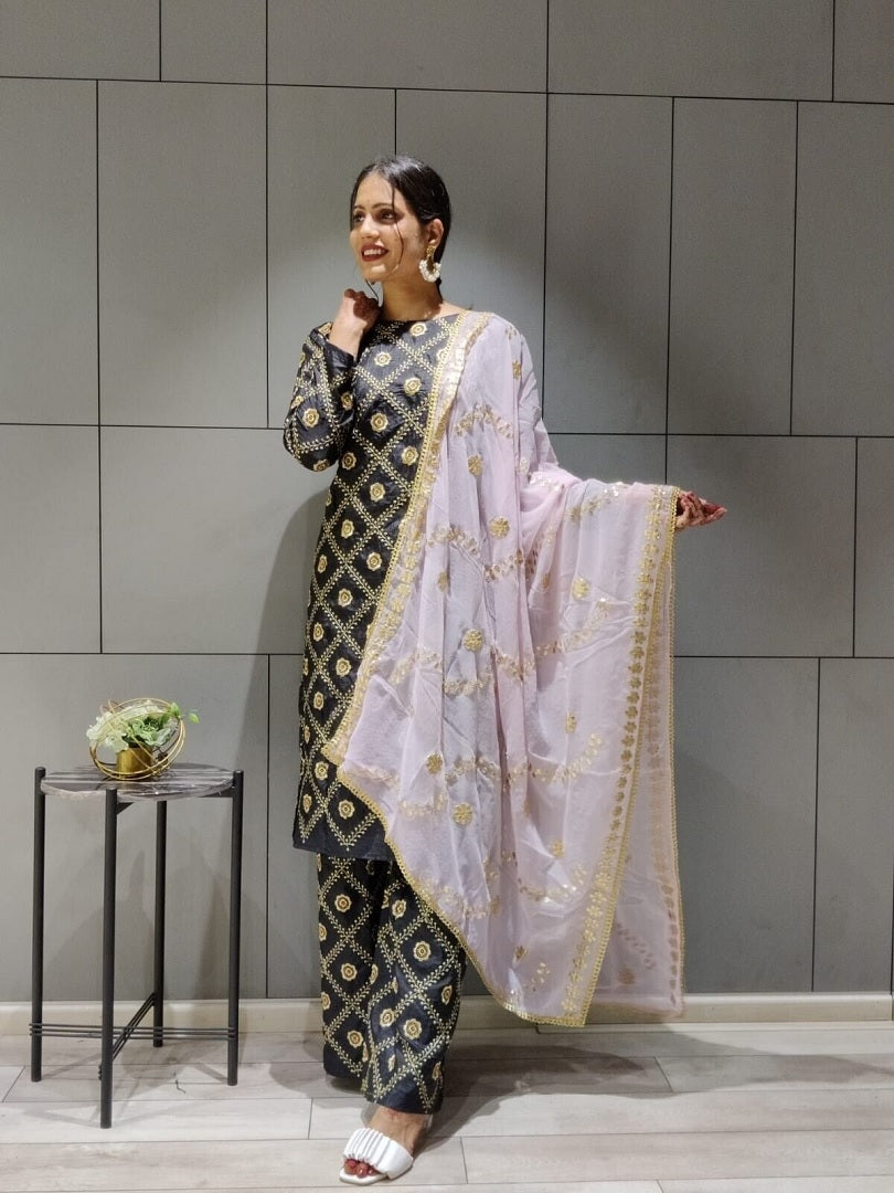 Heavy Slub Silk Jari Work Salwar Kameez With Dupatta image 1