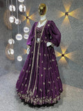 Eggplant Chinon Sequence Embroidered Lehenga Choli With Koti Set image 8