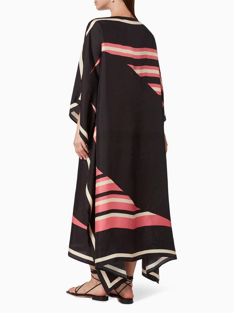 Women Digital Printed Striped Pattern Silk Crepe Kaftan (Free Size, Black) J5574 image 3